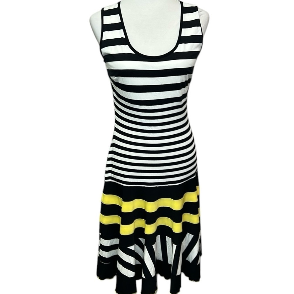 Joseph Ribkoff Striped Black and Yellow Dress